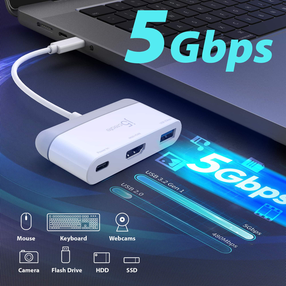 j5create - USB-C to HDMI & USB with Power Delivery - White