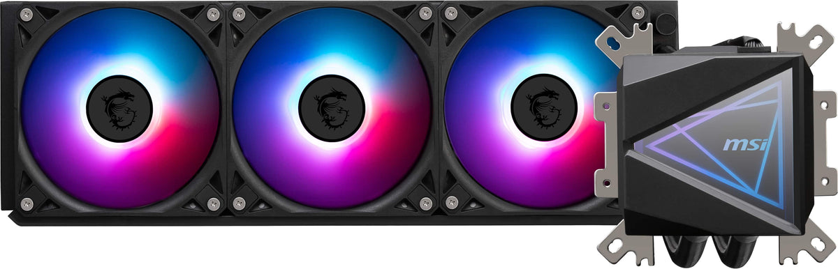 MSI - MAG Core Liquid I360 ARGB Liquid CPU Cooler, 360mm Radiator, Tri 120mm PWN Fans, RGB lighting controled by software - Black