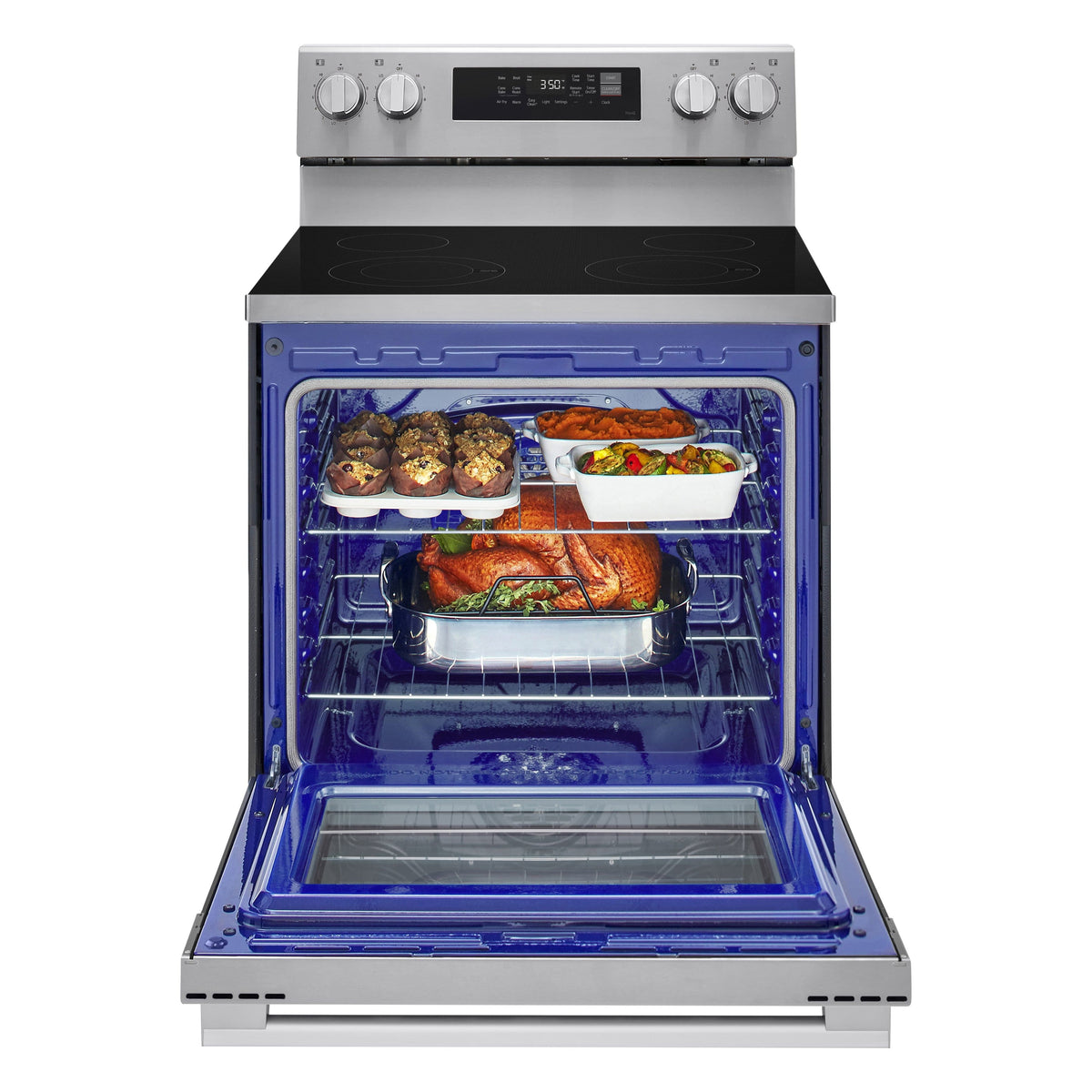 LG - 30-in Wide 6.3 Cu. Ft. Freestanding Electric Convection Smart Range with 4 Elements, Air Fry and WideView Window - Stainless Steel