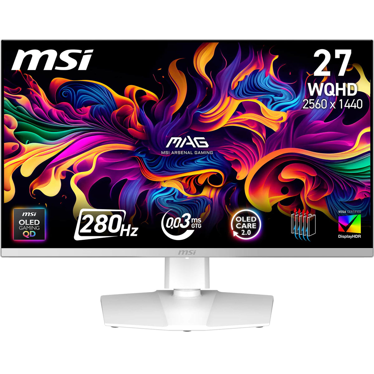 MSI - MAG 271QPW QD-OLED X28 27" Quantum Dot OLED QHD 280Hz 0.03ms FreeSync Gaming Monitor (DisplayPort, HDMI, USB) - White