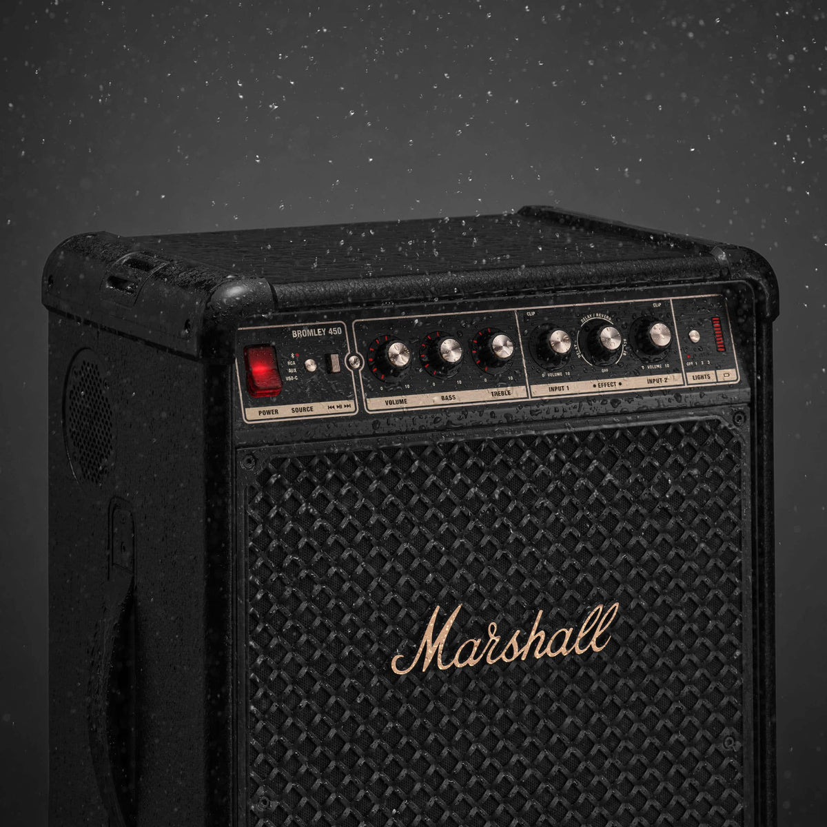 Marshall - Bromley 450 Portable Wireless Party Speaker with Bluetooth / 3.5 mm Auxiliary / RCA / Microphone Inputs and LED Lights - Black/Brass