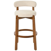 Bar Stool With Curved Backrest, Rounded Edges, And Footrest (Set of 2) - Beige / Walnut