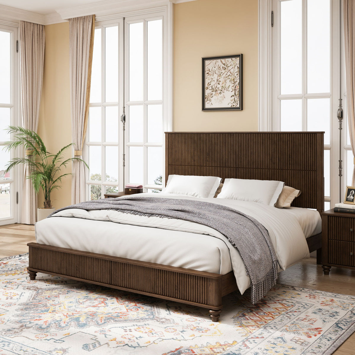 Estructura de cama de plataforma y cabecero alto