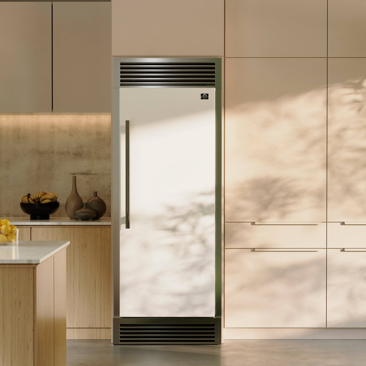 Forno Appliances - Maderno 13.6 Cu. Ft. Built-In Upright Convertible Freezer with Decorative Trim and Right Swing Door - White
