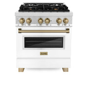 ZLINE - 30 in. Wide 4 Burner Autograph Legacy Dual Fuel Range with White & Bronze Accents (RAZ-WM-30-CB) - Multicolor