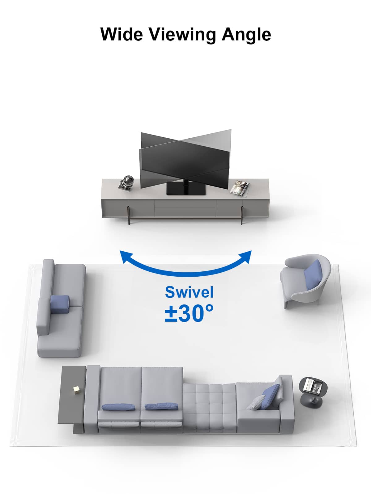 ErgoAV - Tabletop TV Stand+Swivel for 19 -43" TV - Black