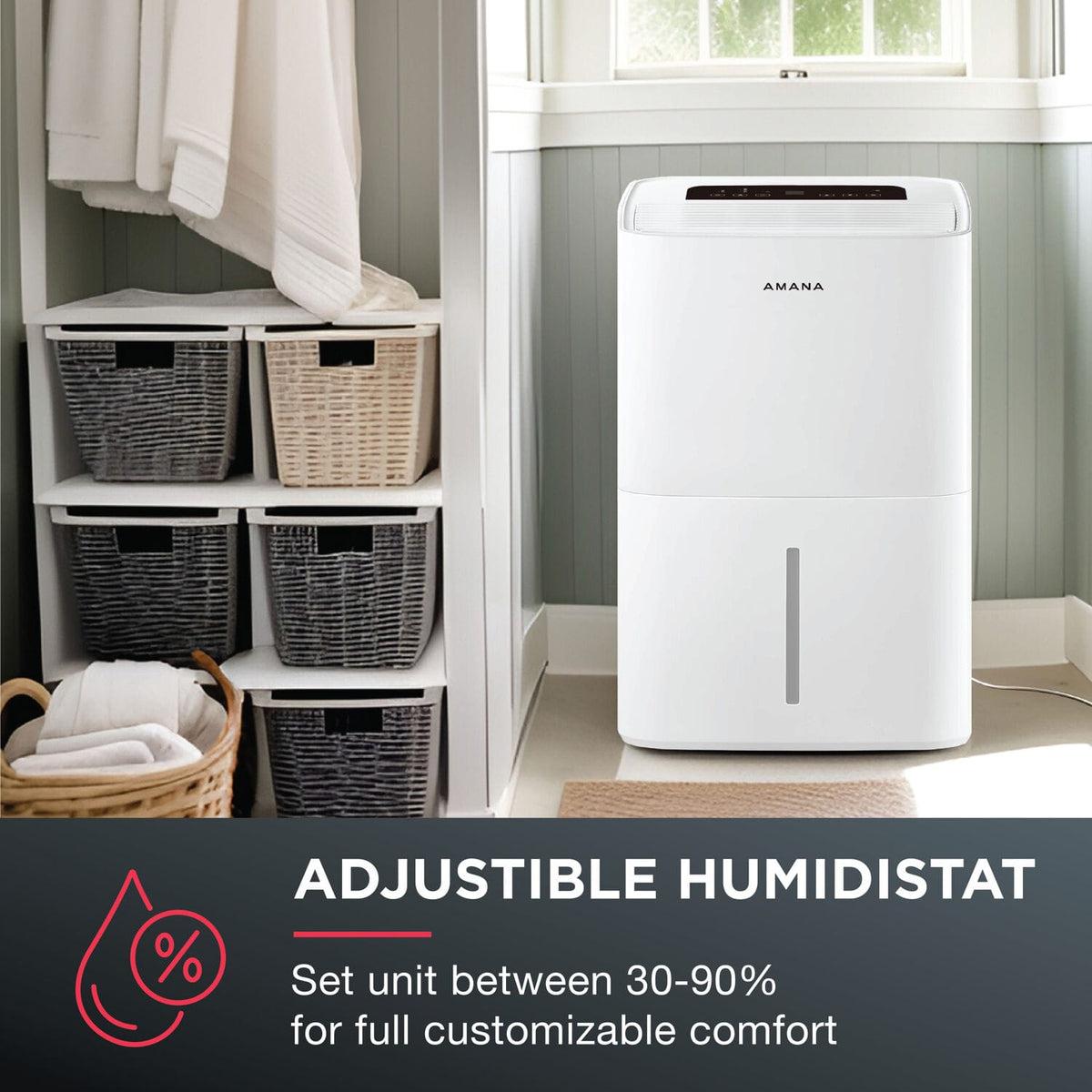 Amana - 50-Pint 8.1 Quart Bucket Capacity Portable Dehumidifier - White