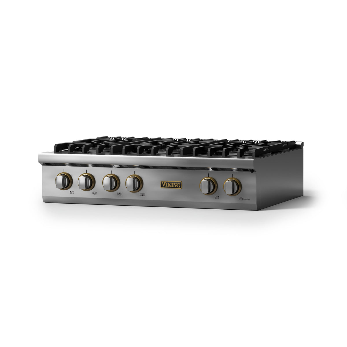 Viking - 36"W. Pro5S 6 Burner Built-in Gas Sealed Burner Rangetop-Stainless Steel/Brushed Brass - Stainless Steel