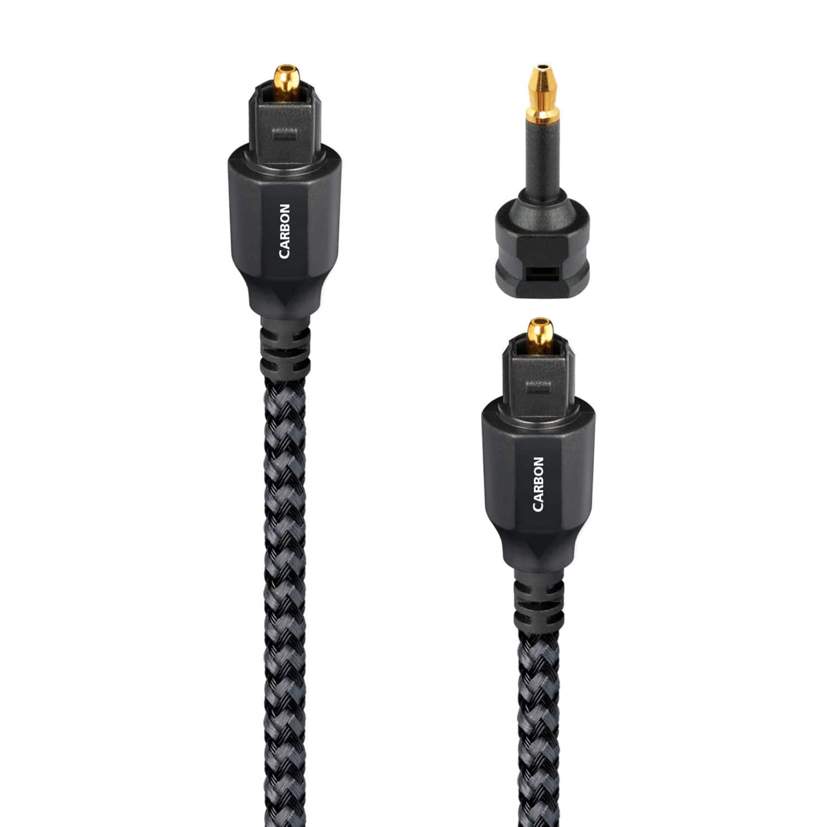 AudioQuest - Carbon Optical 4.9' Digital Toslink Fiber-Optic Cable + Mini-Adaptor with Toslink to Toslink Connectors - Gray on Black
