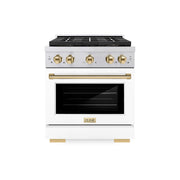30 in. Wide 4 Burner ZLINE Autograph 4.2 cu. ft. Freestanding Paramount Gas DuoPro Range with Polished Gold Accents - White Matte