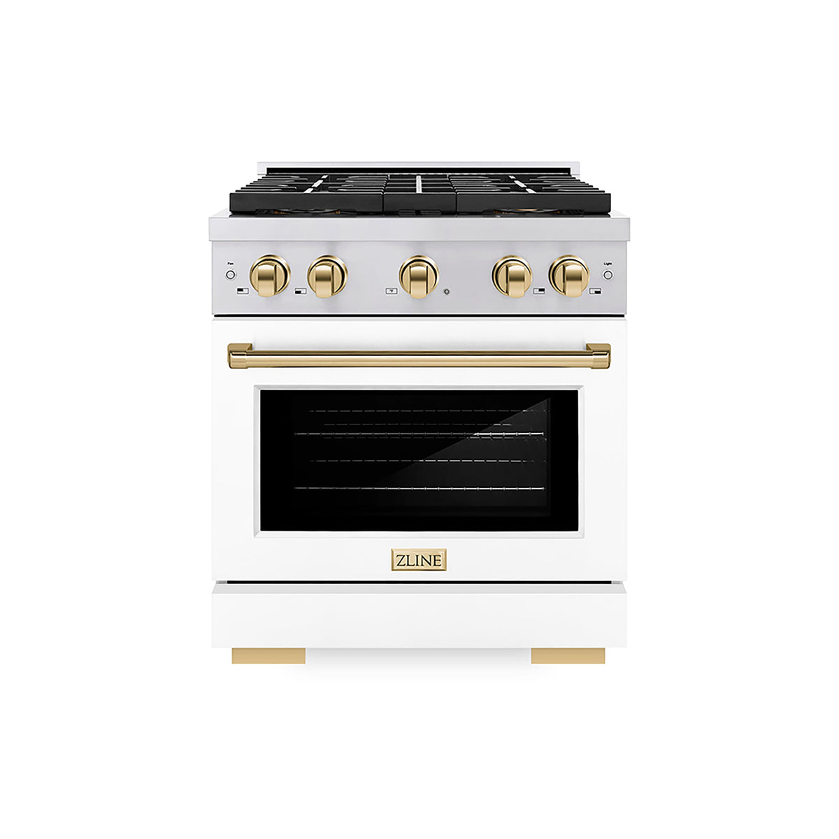 30 in. Wide 4 Burner ZLINE Autograph 4.2 cu. ft. Freestanding Paramount Gas DuoPro Range with Polished Gold Accents - White Matte