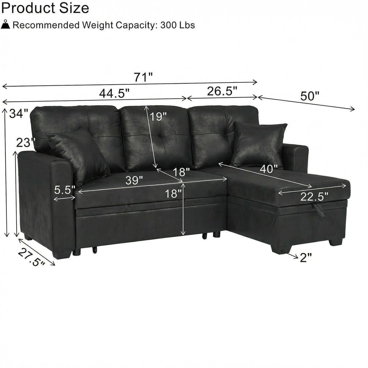 Sofá seccional con cama extraíble, chaise longue reversible