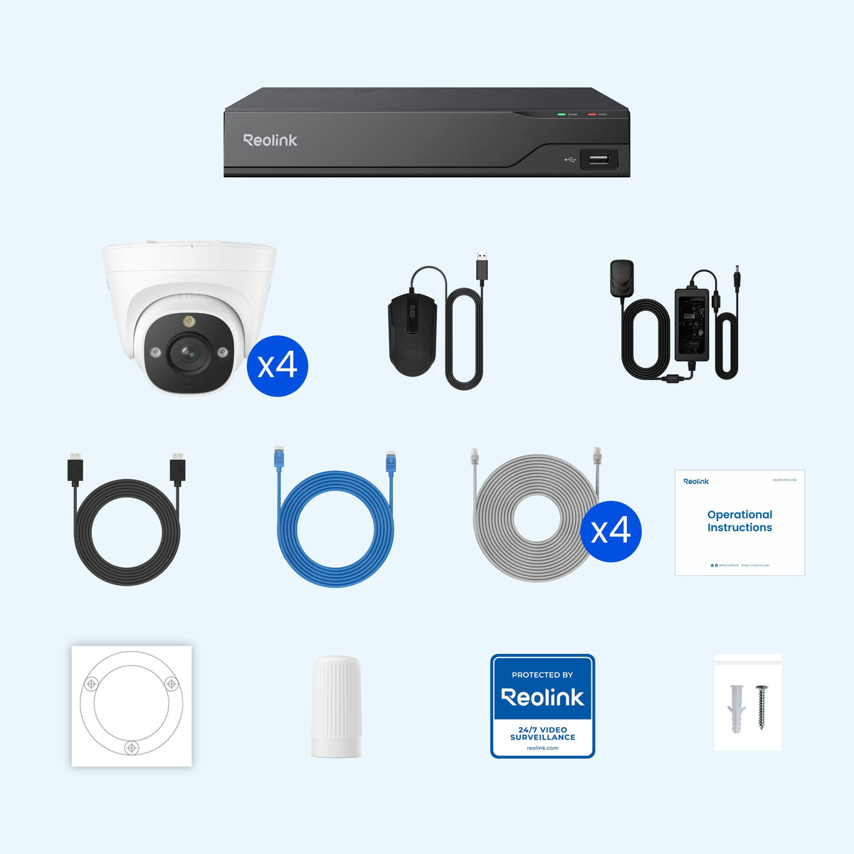 Reolink - 8-Channel, 4 - Dome Camera Indoor/Outdoor 4K 8MP PoE 2TB Smart NVR Security Surveillance System - White