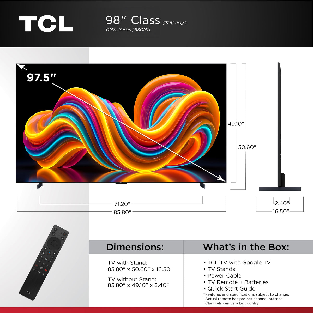 TCL - 98" Class QM7L Series 4K UHD HDR SQD-Mini LED Smart TV with Google TV (2026)
