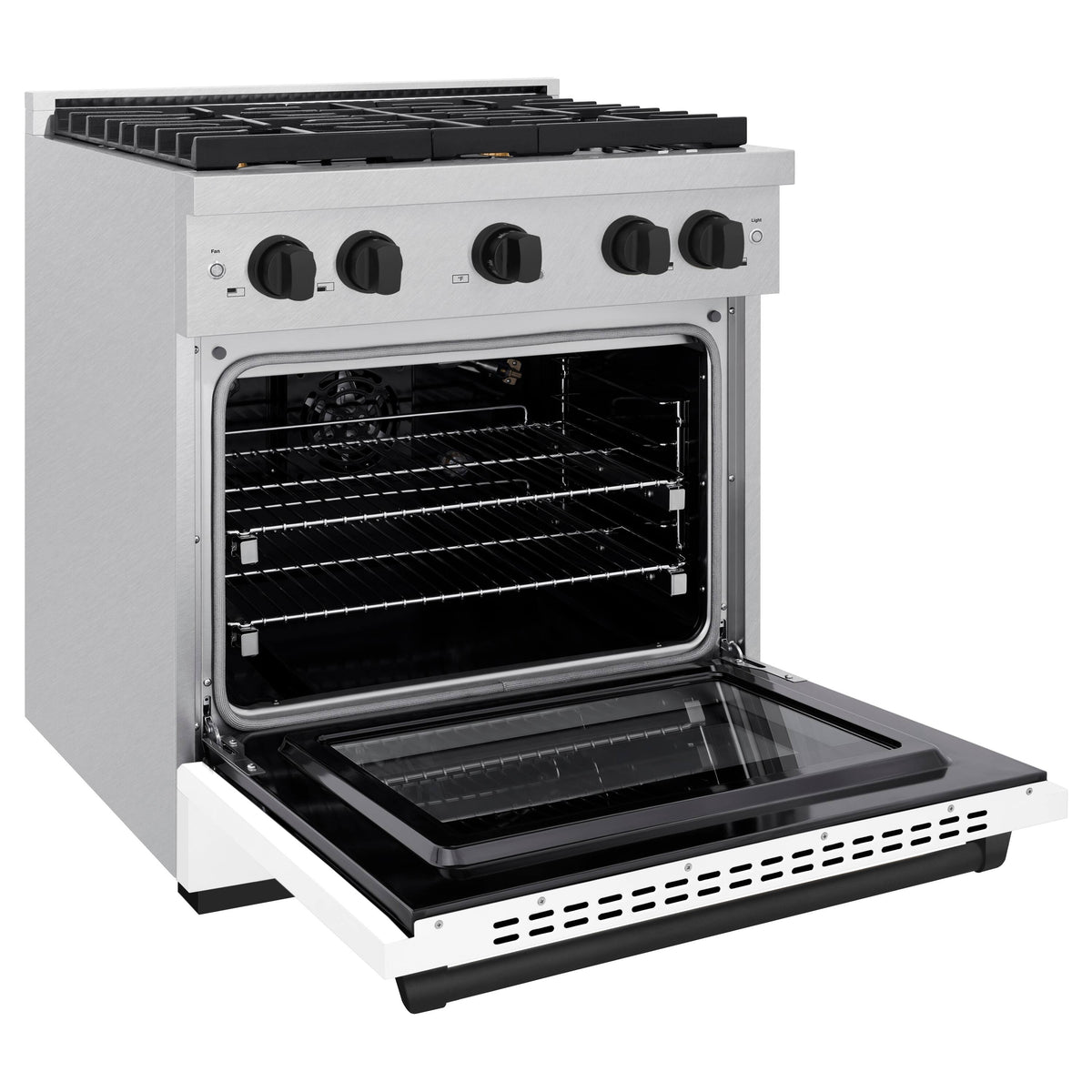 30 in. Wide 4 Burner ZLINE Autograph Paramount Satin Steel Gas Range with Black Accents (SGRSZ-WM-30-MB) - White Matte