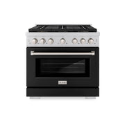 ZLINE - 36 in. Wide 6 Burner Paramount Dual Fuel Range with DuoPro Cooktop & Convection Oven w/ Black Door (PSDR-BLM-36) - Stainless Steel with Black Matte Door