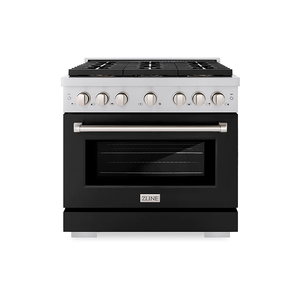 ZLINE - 36 in. Wide 6 Burner Paramount Dual Fuel Range with DuoPro Cooktop & Convection Oven w/ Black Door (PSDR-BLM-36) - Stainless Steel with Black Matte Door