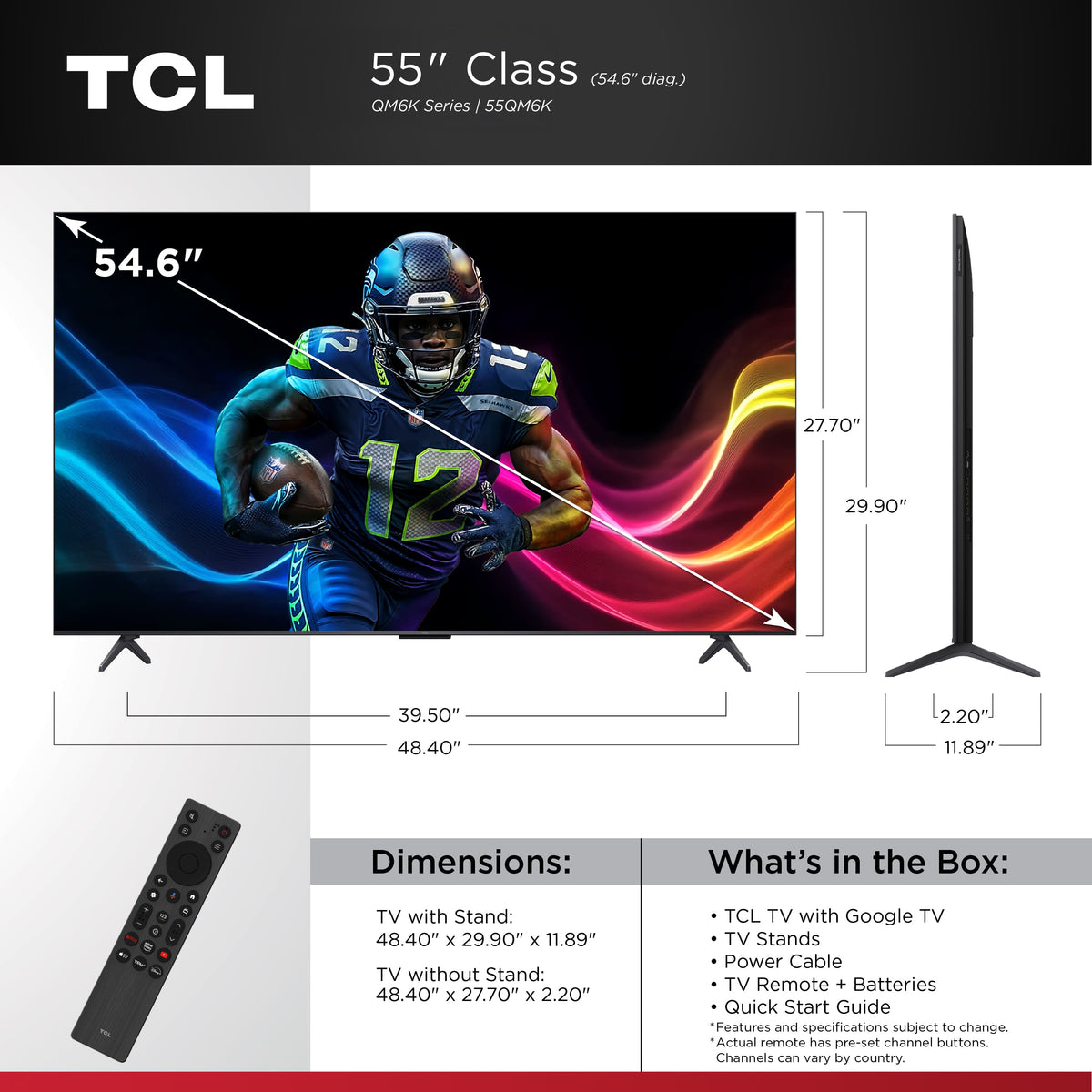 TCL - 55" QM6K Series 4K UHD HDR QD Mini LED Smart TV with Google TV (2025)