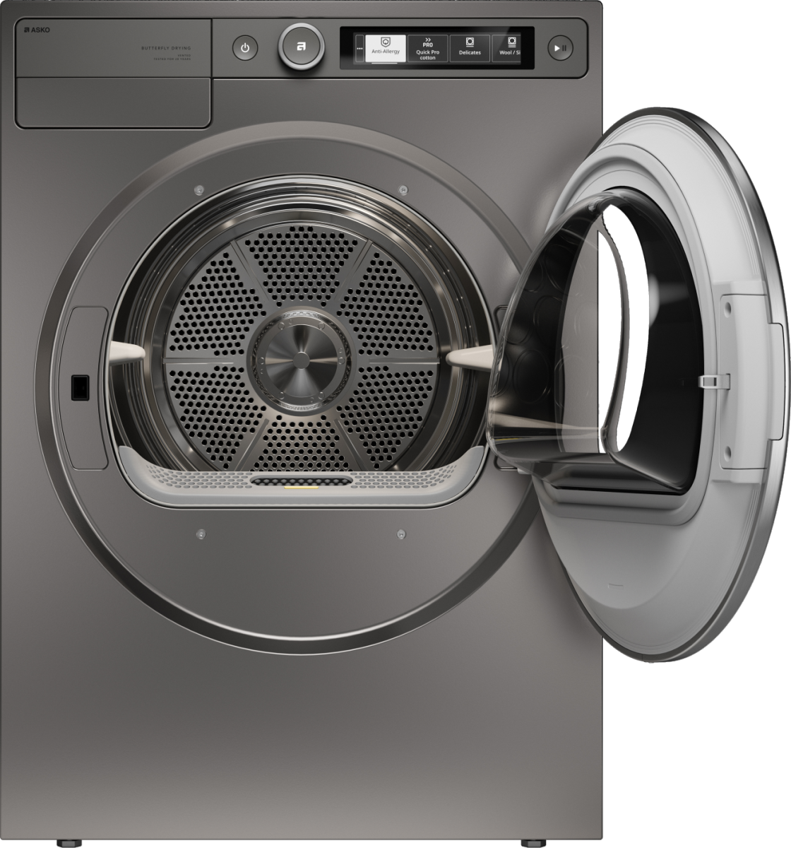 Asko - 5.2 cu. ft. Stackable Electric Vented Dryer - Butterfly Drying System, Soft Drum Technology, 18 Programs – - Titanium