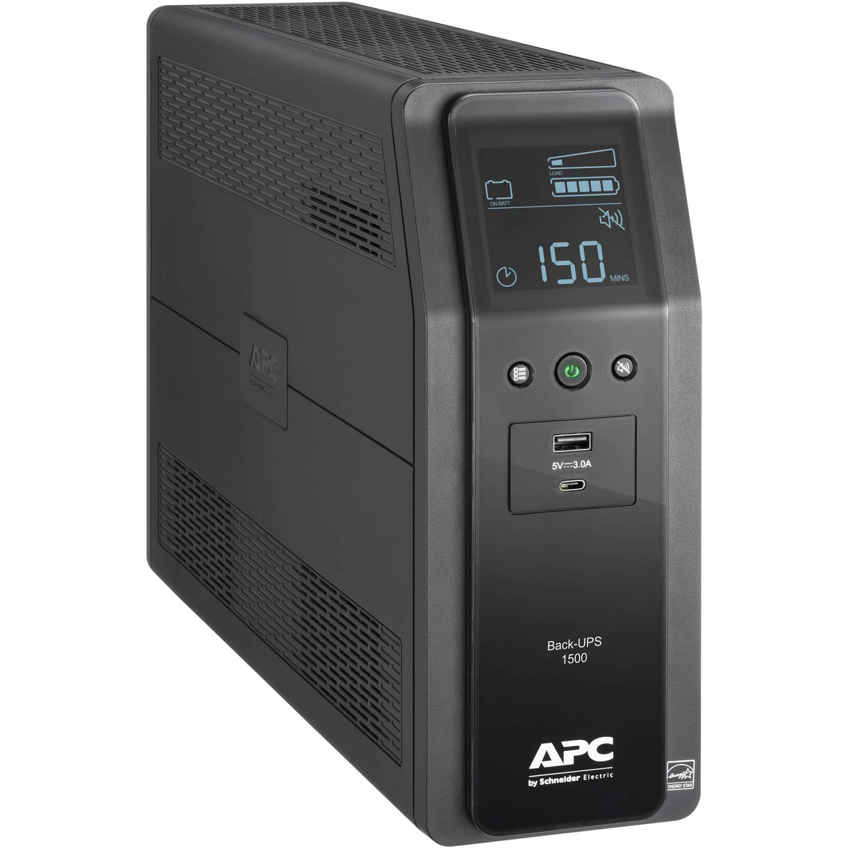APC - UPS Battery Backup Pro, 1500VA/900W, Tower, 10 Outlets, LCD Display, USB-A + USB-C ports - Black