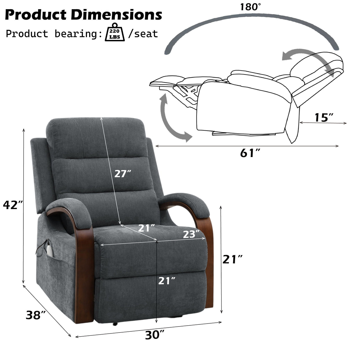 Kayla - Power Recliner With Lift & Heating & Massage (Zero Gravity) - Gray
