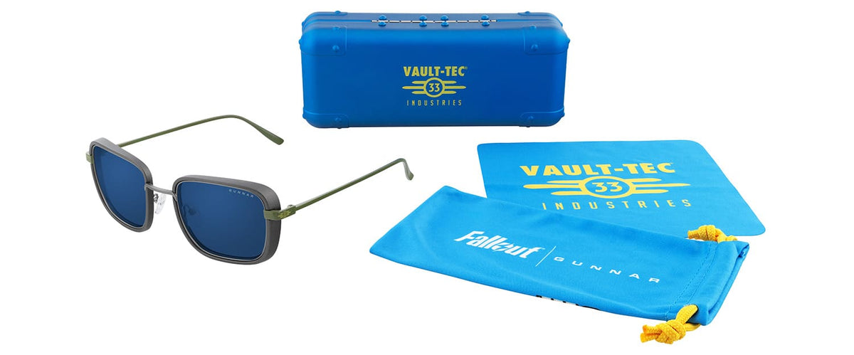 GUNNAR - Fallout Vault 33 Computer Glasses with Blue Light Reduction, Sun Lenses - Gunmetal/Olive