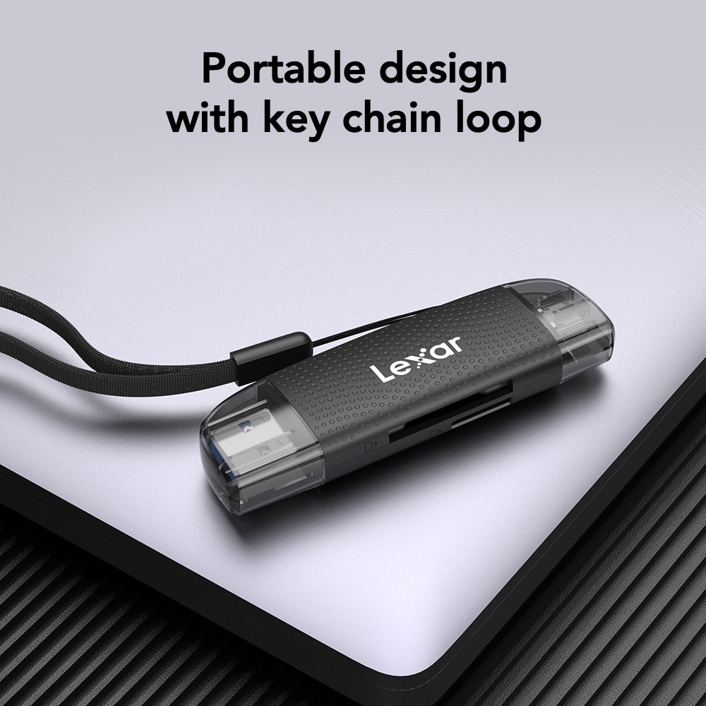 Lexar - Dual-Slot USB-A/C Reader, Up to 205MB/s Transfer Speed, Supports SD and microSD Cards - Black