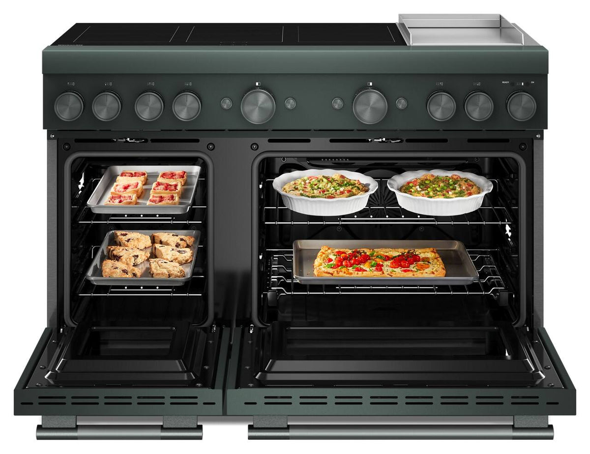 KitchenAid - 48 in. Wide 6 element 6.3 cu. ft. Freestanding Double Oven Electric Induction Commercial-Style Range with Griddle - Juniper