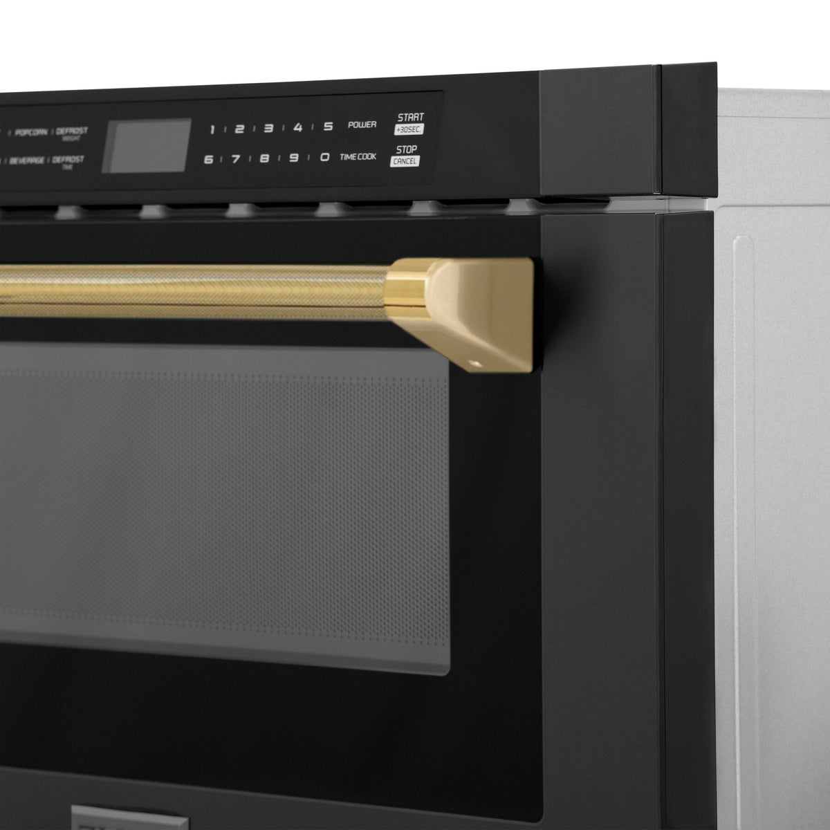 ZLINE - Autograph 24 in. 1.2 cu. ft. Built-in Microwave Drawer and Polished Gold Helix Handle - Black Stainless Steel