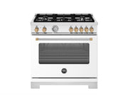 Bertazzoni - 36" Master Series Dual Fuel Range - Bianco Matt/Gold - White