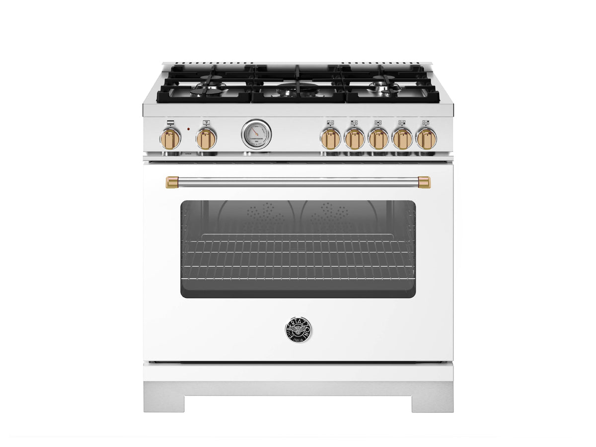 Bertazzoni - 36" Master Series Dual Fuel Range - Bianco Matt/Gold - White