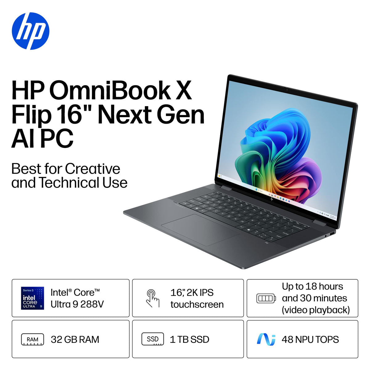 HP - OmniBook X Flip - 16" 2K Touchscreen Laptop - Intel Core Ultra 9 (2024) - 32GB Memory - 1TB SSD - Copilot+ PC - Eclipse Gray