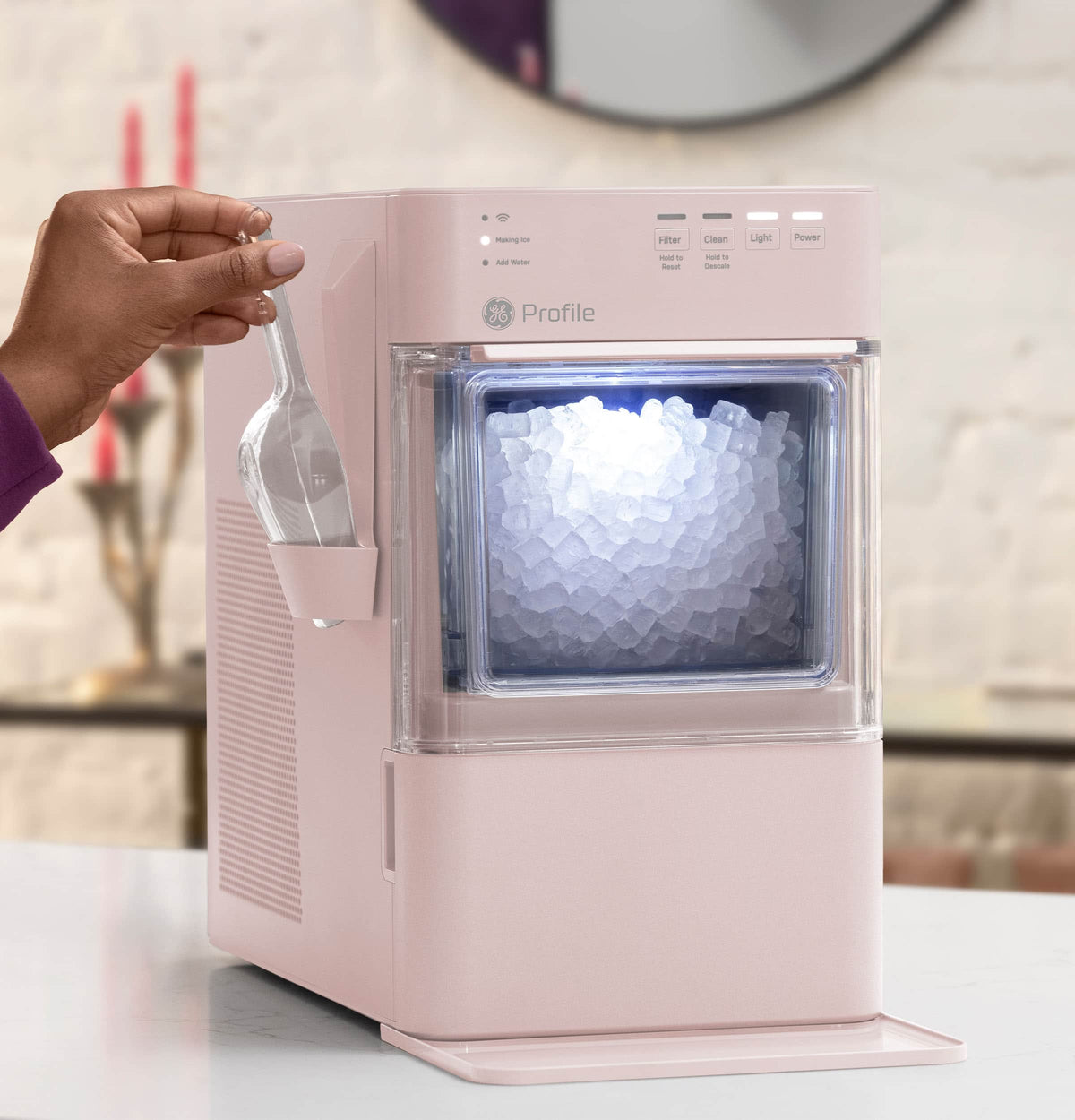 GE Profile - Opal Mini Countertop Nugget Ice Maker, 36 lb Daily Ice Production - Peony Pink