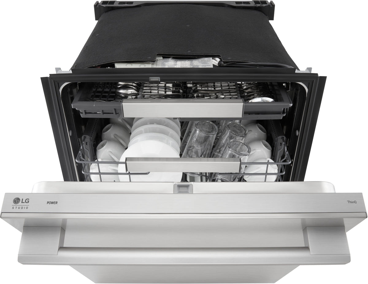 LG - STUDIO FlushFit 24-in Top Control Smart Built-In Stainless Steel Tub Dishwasher w/3rd Rack, 1 Hour Wash and Dry, 39dBA - Stainless Steel