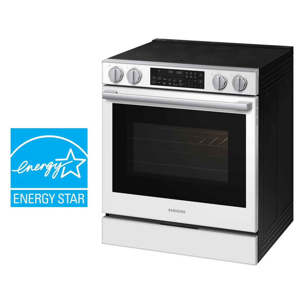 Samsung - 30 in. Wide 4 Burner 6.3 cu. ft. Bespoke Smart Slide-In Electric Range with Illuminated Precision Knobs - White Glass
