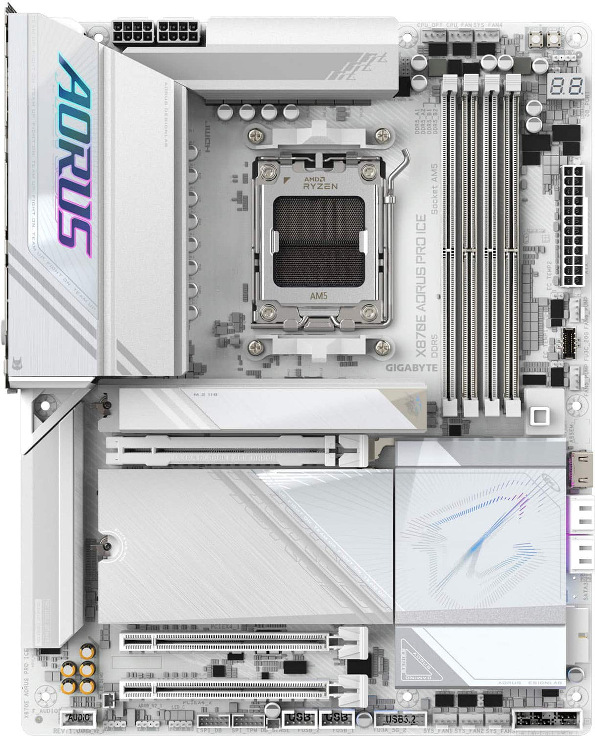 GIGABYTE - X870E AORUS PRO ICE (Socket AM5) AMD X870 ATX DDR5 Wi-Fi 7 Motherboard - White