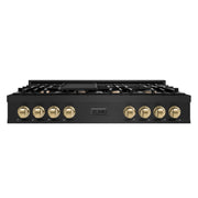 ZLINE - Autograph 48 in. Slide-In Classic Rangetop w/ 8 Burners in Black Stainless Steel & Bronze Accents - Black Stainless Steel
