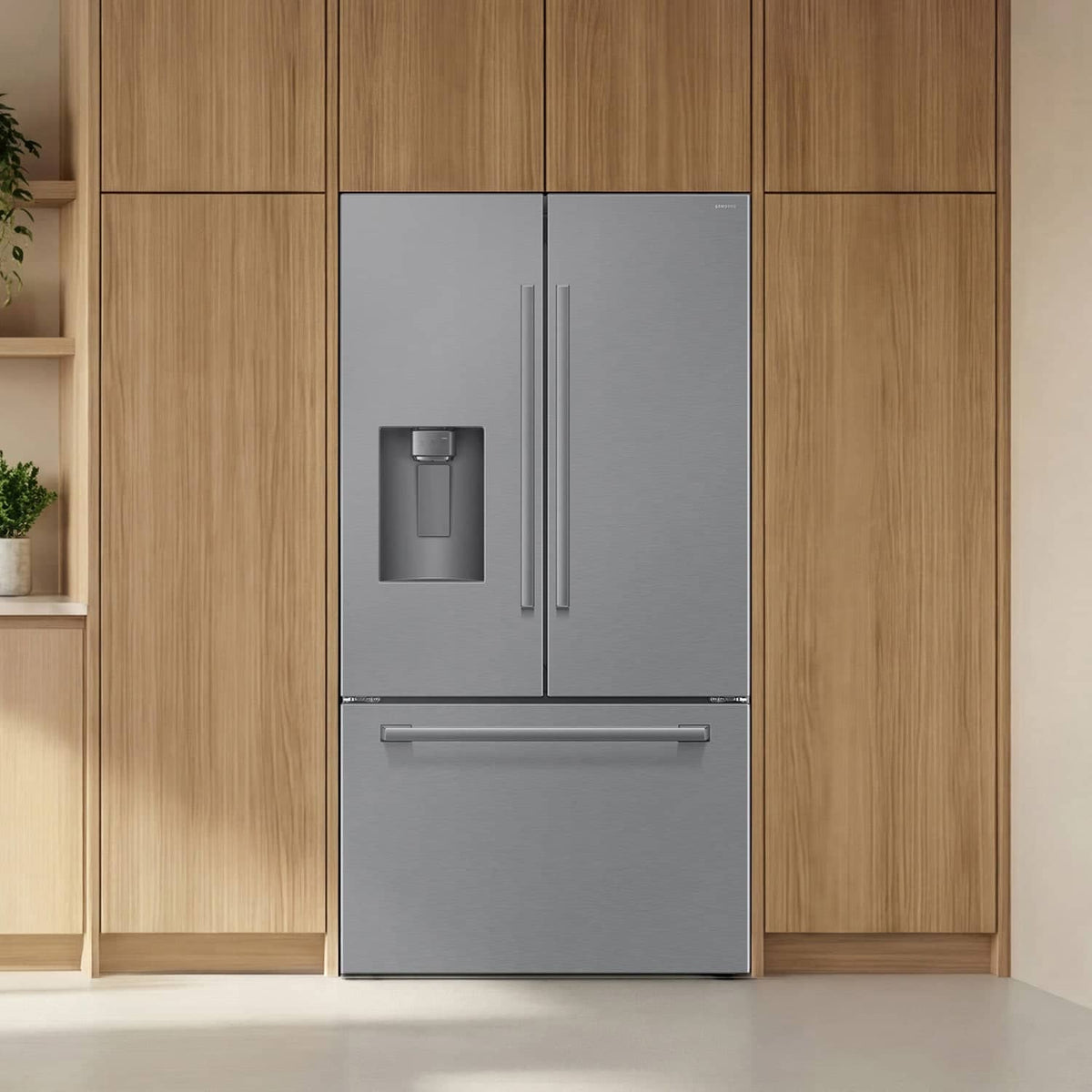 Samsung - Bespoke AI 24 cu. ft. Counter Depth 3-Door French Door Refrigerator with Zero Clearance Fit & Dual Auto Ice Maker - Stainless Steel