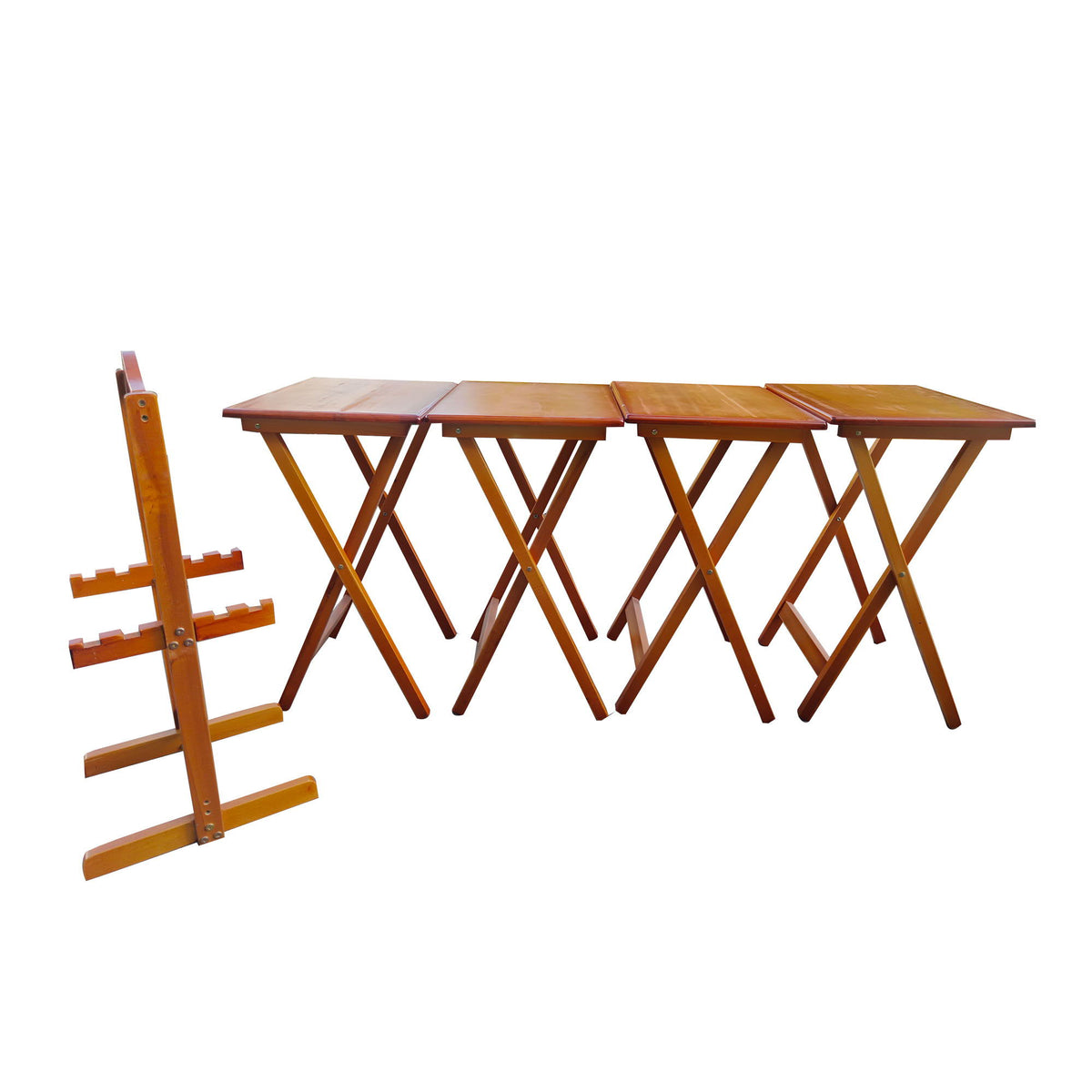 Mesas auxiliares plegables con estante de almacenamiento (juego de 4) - Honey