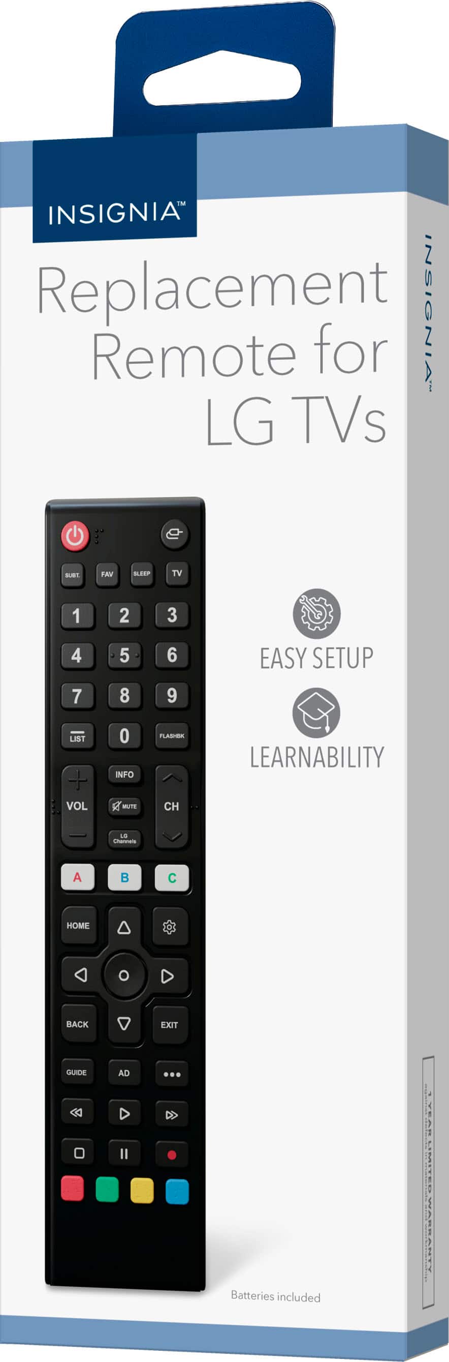 Insignia™ - Replacement Remote for LG TVs - Black