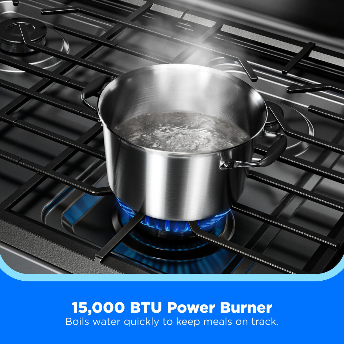 Midea - 6.1 cu. ft. 4-Burner 30" Freestanding Gas Range with Steam Clean, Weighted Control Knobs - Stainless Steel