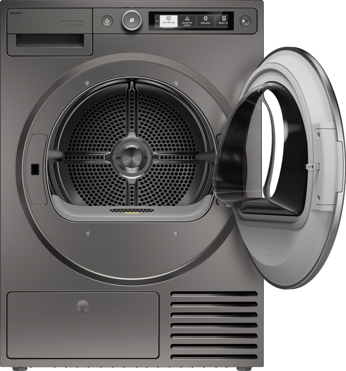 Asko - 5.2 cu. ft. Stackable Electric Vented Dryer - Butterfly Drying System, Soft Drum Technology, 18 Programs – - Titanium