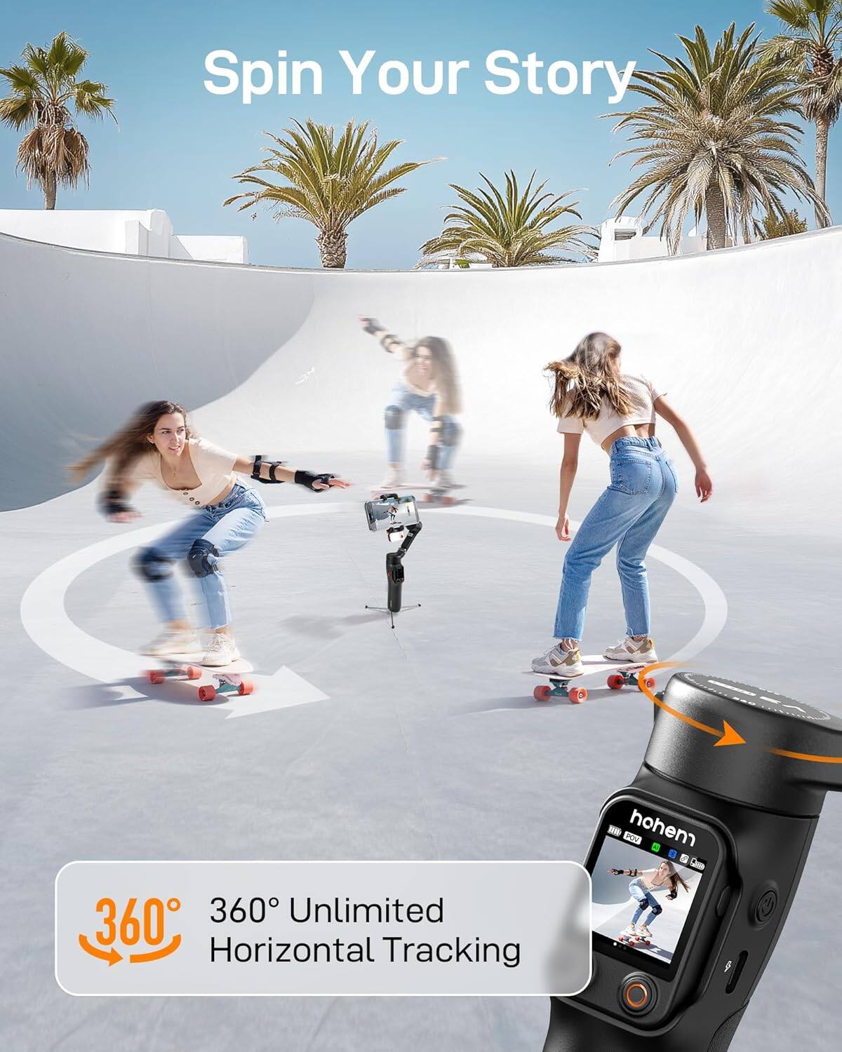 Hohem - iSteady V3 Ultra 3-Axis Gimbal Stabilizer for Smartphone w/ AI Tracking, Detachable Touch Remote, Tripod, & Light - Black