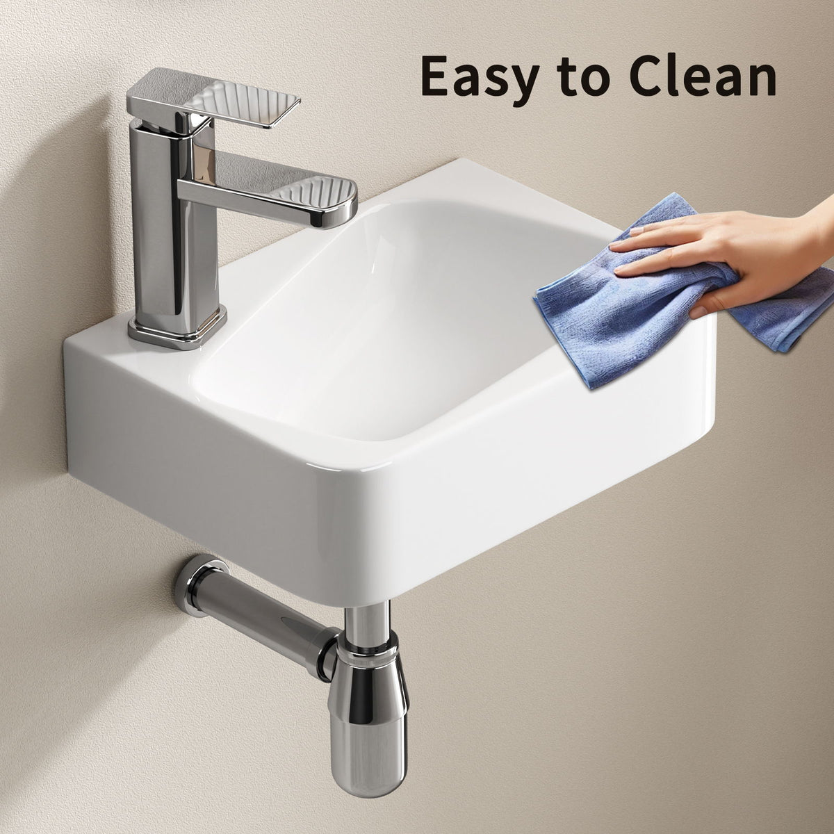 Lavabo de pared con grifo y desagüe
