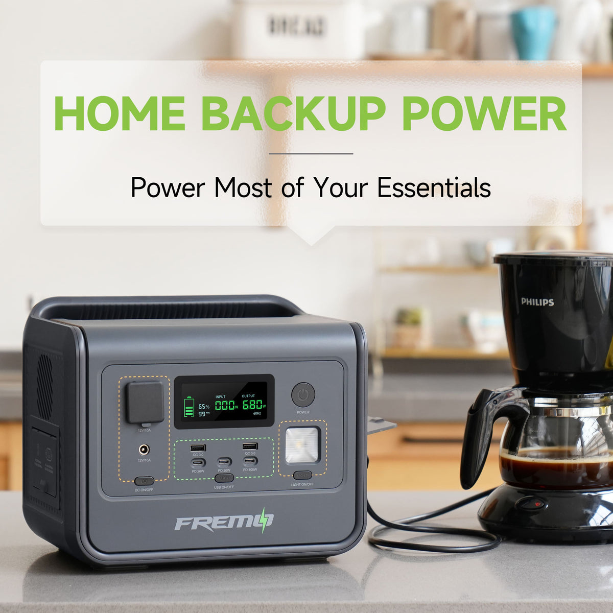 Fremo - X800 Portable Power Station (512 Wh Capacity) - Gray