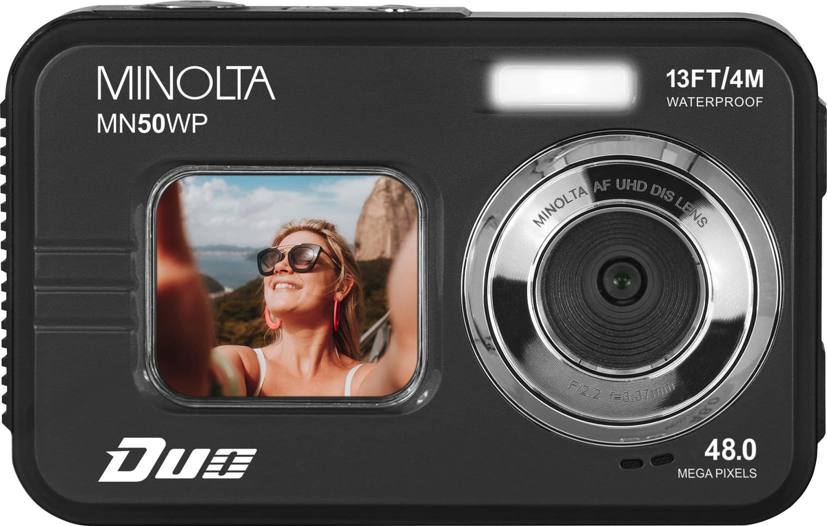 Minolta - Duo MN50WP 48.0 Megapixel Waterproof 5K Video Digital Camera with Dual LCD - Black