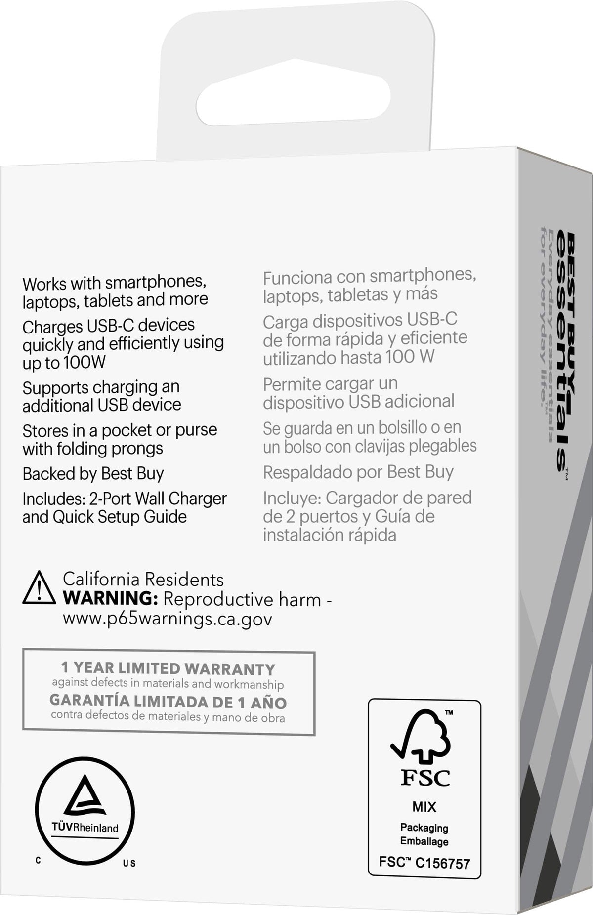 Best Buy essentials™ - 100W Dual Port USB-C and USB Wall Charger for MacBook Pro, iPad, iPhone, Apple Watch, Smartphones & other USB-C Devices - Black
