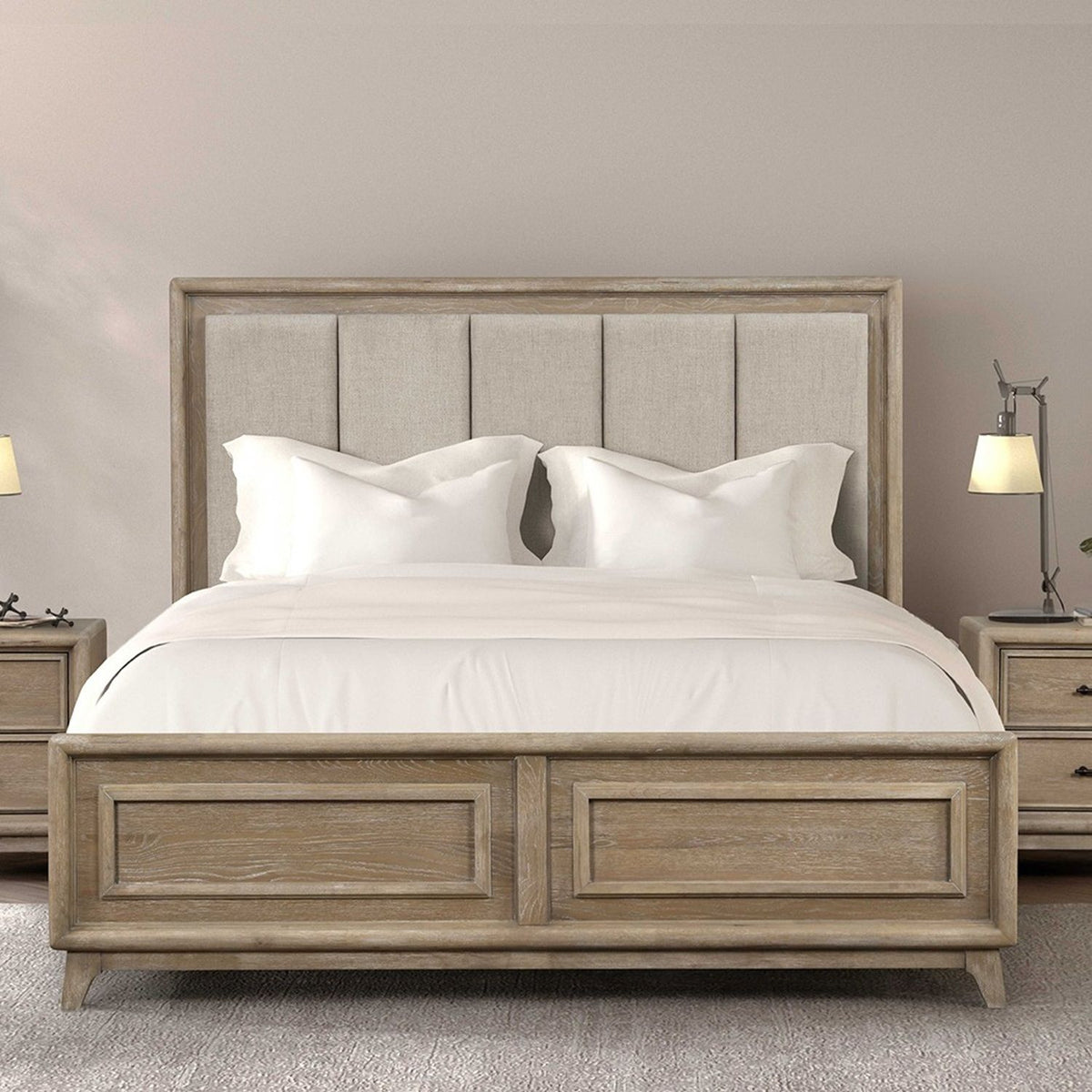 Cama contemporánea con cabecero acolchado