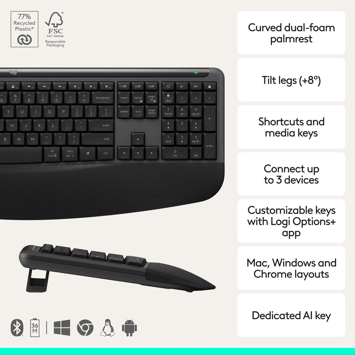 Logitech - Signature Comfort Plus Combo MK880 Wireless Keyboard and Mouse Combo with Palm Rest and Silent Clicks - Black
