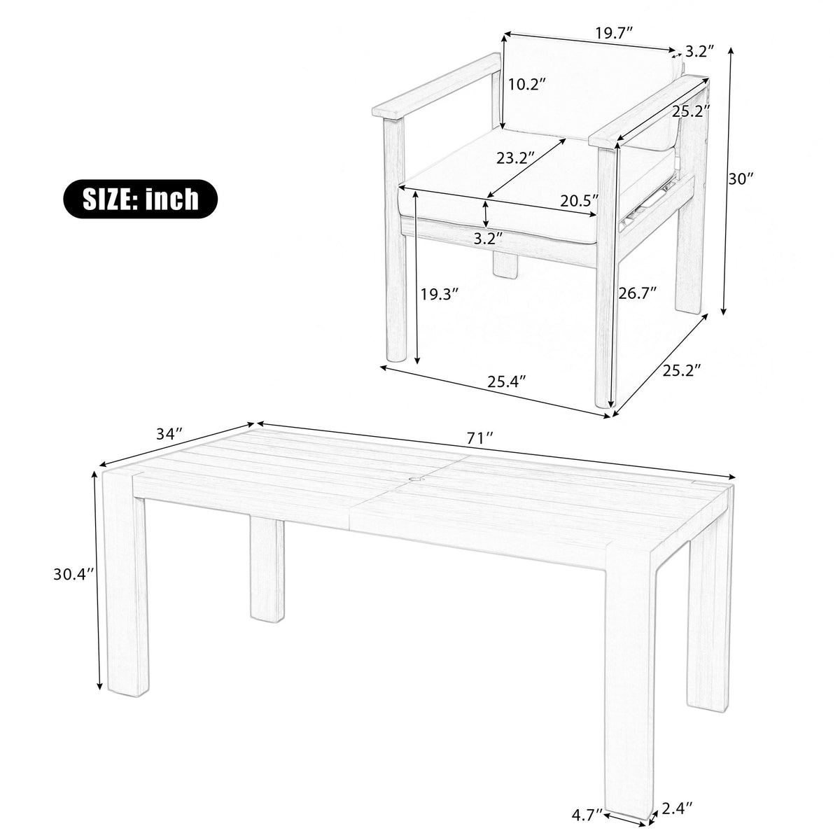 Juego de comedor rústico para patio para 6 personas con cojines extraíbles